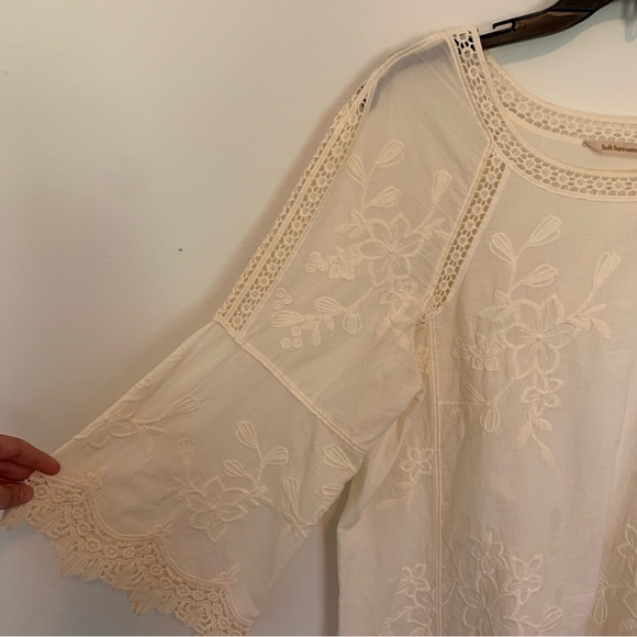 Soft Surroundings Floral Embroidered Bohemian Quarter Sleeve Blouse Medium - Picture 2 of 11